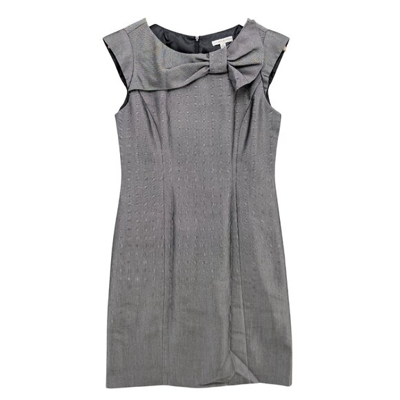 Sandra Darren Sheath Dress Pewter Grey Cap Sleeve Bow Detail Lined Size 8 - Picture 1 of 11
